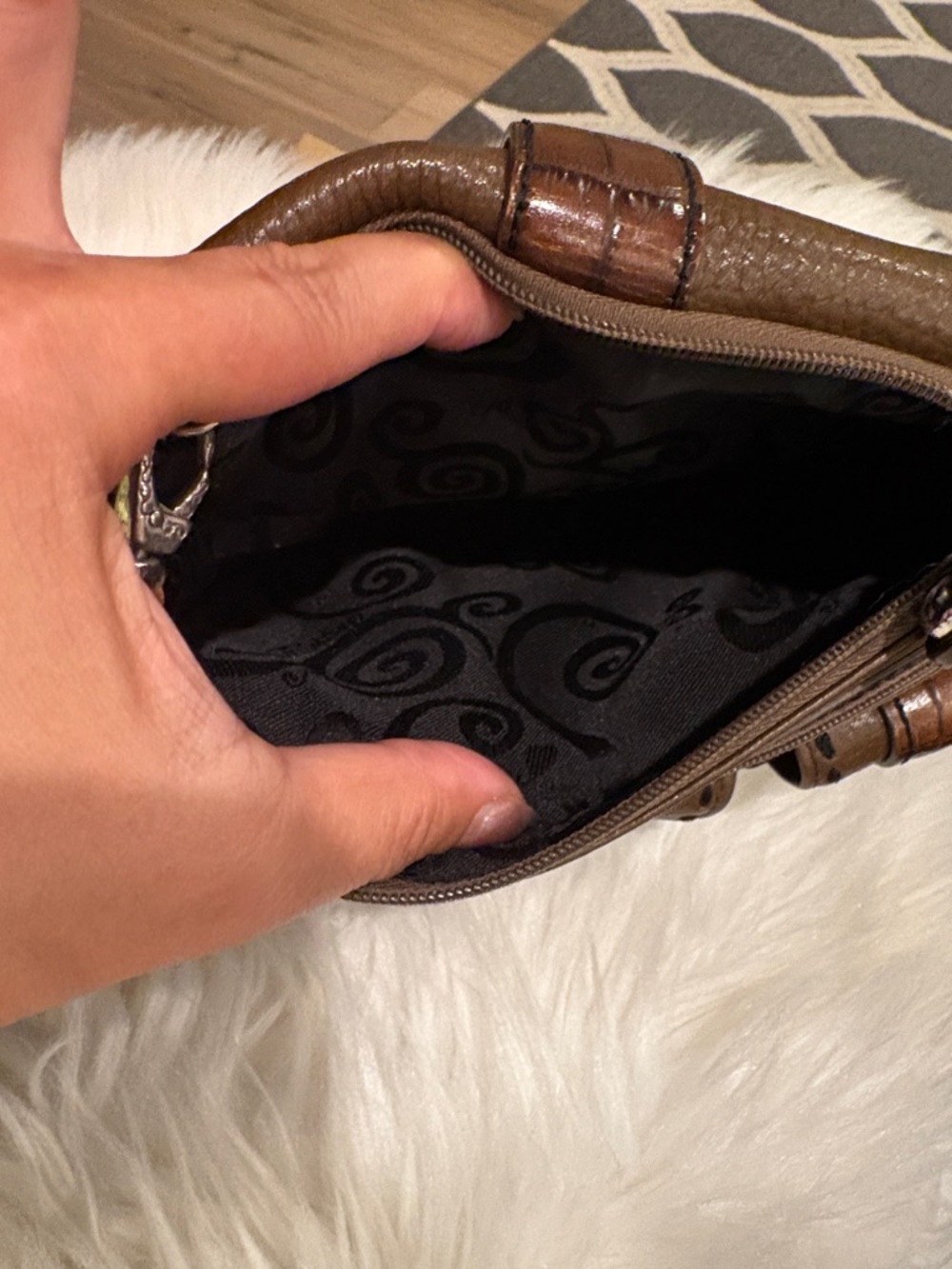 Brighton Brown Leather Crossbody Bag with Croc-Trim Accent - Picture 13 of 16